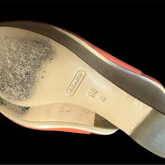 COACH Coral Leather Wooden Platform Wedge Heels Women’s Shoes Size 9.5 B - Picture 8 of 10